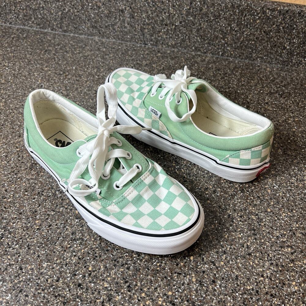 Vans Classic Skate Shoe Canvas Green Check Print Women 7.5 Sneaker Lace Up Men 6